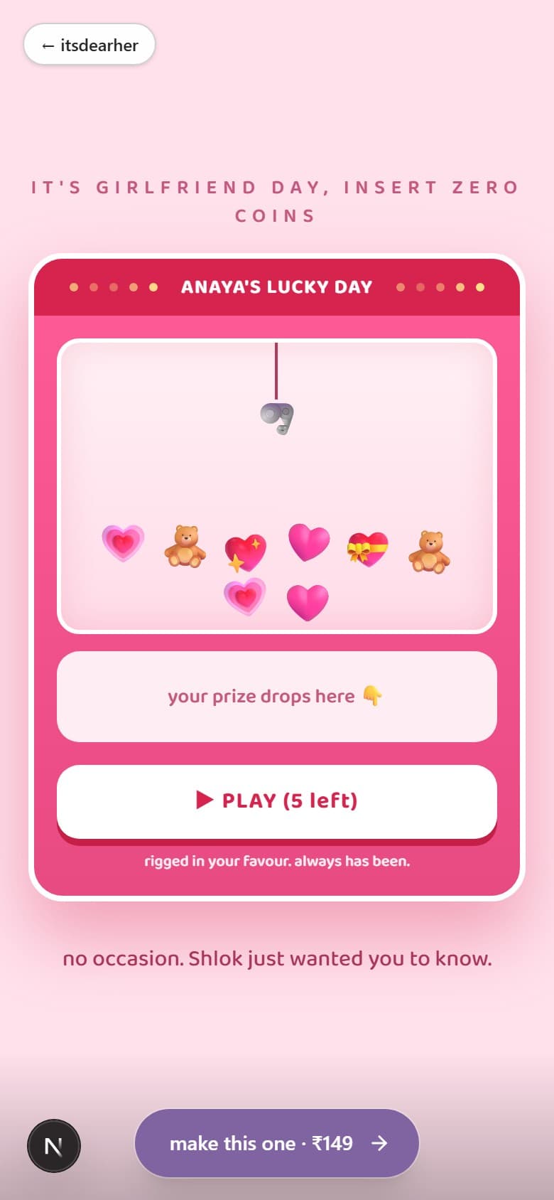 for girlfriend · the claw machine 🧸