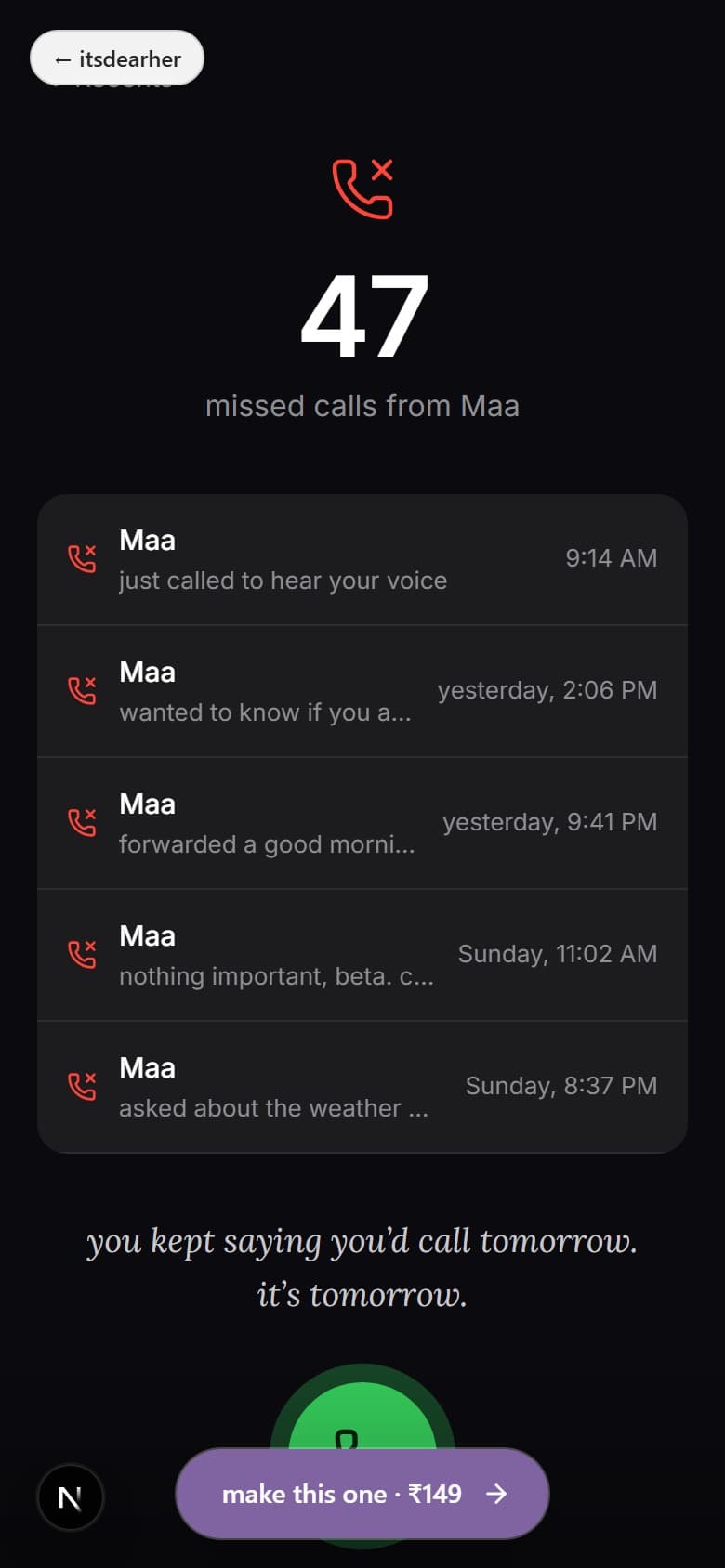 for mum · 47 missed calls 📞